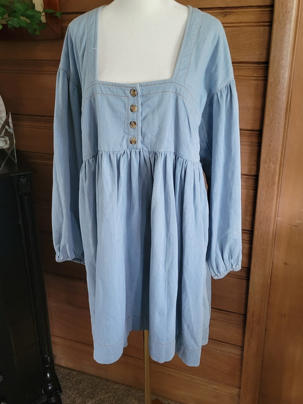 Anthropologie Light Blue Denim Long-Sleeve Mini Dress